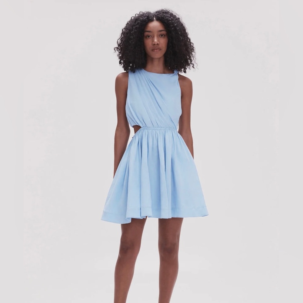 Aje Abbey Twisted Mini Dress in Blue Cotton Size 8